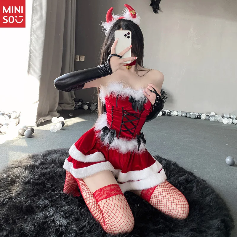 

Miniso 2025 Christmas Dress with Bell, Bunny Girl & Reindeer Uniform Party Dress