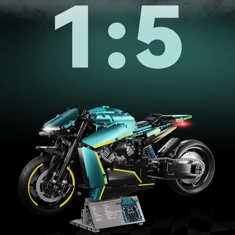 En STOCK MOC técnico 1:5 motocicleta coche deportivo bloques de construcción modelo de ensamblaje juguetes para niños conjunto de regalo de Navidad