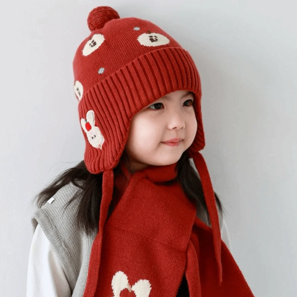 

Fleece Lining Winter Baby Crochet Hat Windproof Lace-up Toddler's Plush Knitted Cap Soft Thickened Kids Ear Protection Hat