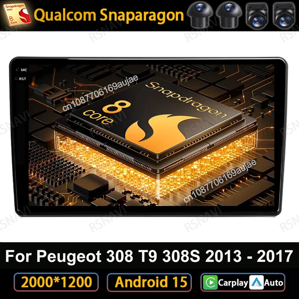

Автомобильный радиоприемник Android 15 для Peugeot 308 T9 308S 2013-2017 беспроводной Carplay Auto 4G LTE головное устройство стерео навигация Viedo плеер
