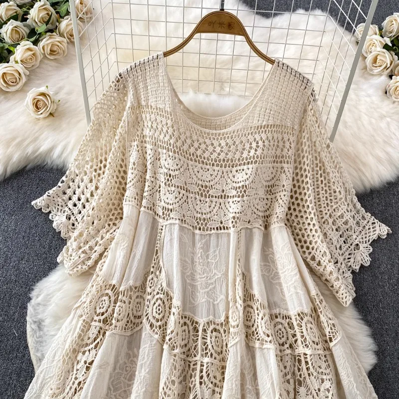 OCEANLOVE Hook Hollow Out Women Dresses Spring Summer Beach Style Knitted Vestidos Mujer Fashion Elegant Loose Long Dress