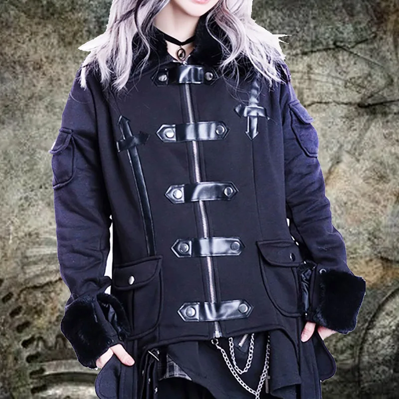 2024 Autumn Winter Punk Gothic military uniform style black and white knight cross breasted short unisex jacket Men's Top coat