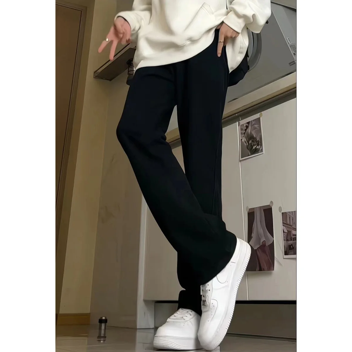 

Waed Bla ey Men's Jeans High Street Sle Spring Autumn High Waist Long Pants Cotton Polyester Regenerated Viscose