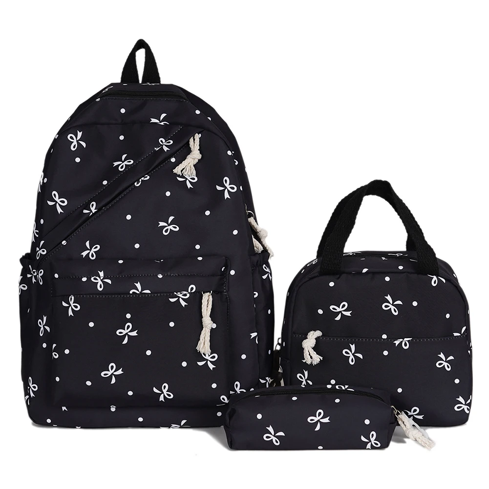 

3-in-1 Bow Tie College School Backpack with Lunch Box and Pencil Case Cute Girl Backpacks School Backpack Set for Teenage Girls