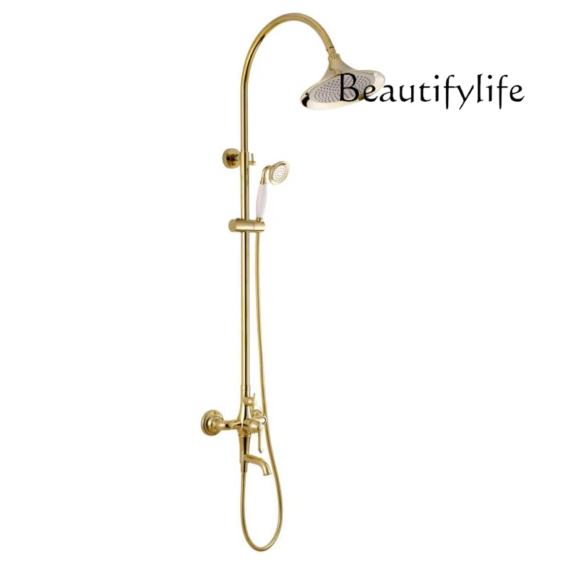 

New round morning glory copper shower with bathtub faucet with curved tube top spray beautiful curve