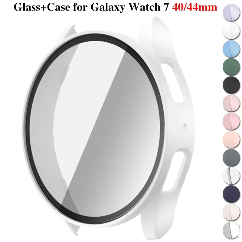 Glass+Case for Samsung Galaxy Watch 7 44MM 40MM Full Coverage Bumper PC Protective Case Cover for Galaxy Watch7 Accessories