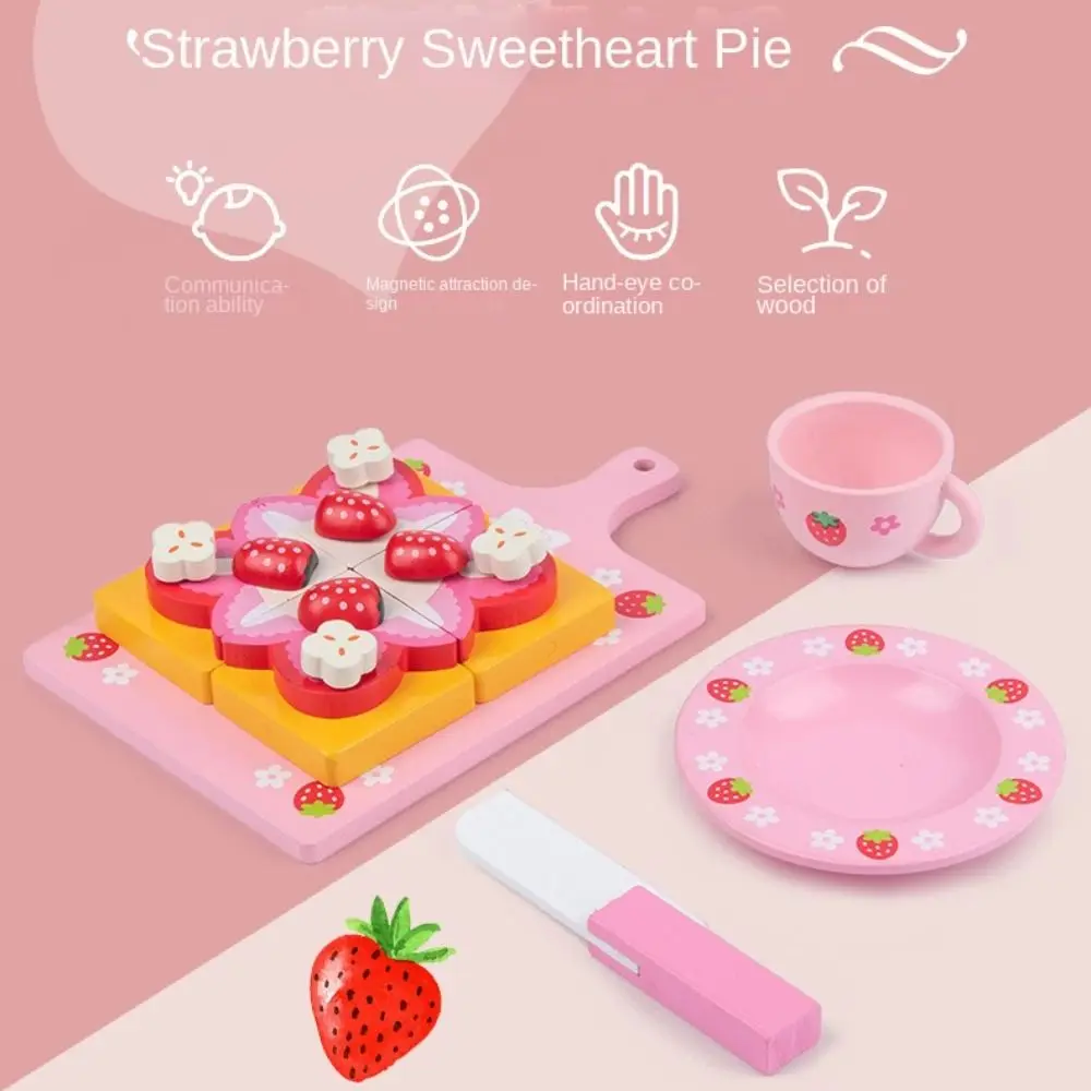 Strawberry Design Wooden Simulation Cake Toys Tteokbokki Model Double Birthday Cake Pretend Play Kitchen Food Toys