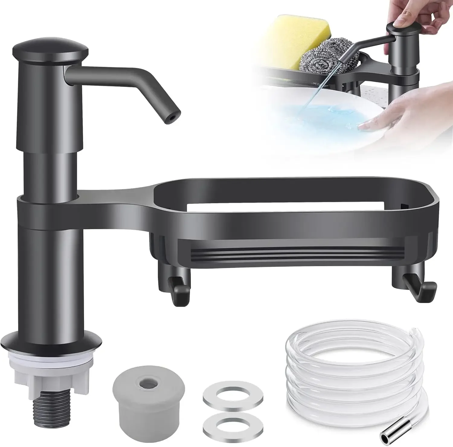 With Storage Rack Extension Tube Kit, Under Sink Dish Soap Dispenser for Kitchen Sink Dispenser Countertop Soap Dispenser Pump