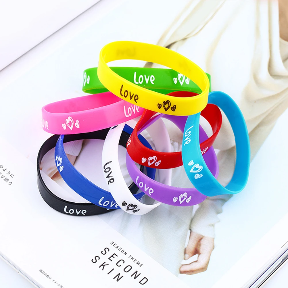 

20pcs Love Heart Silicone Wrist Band Soft Comfortable For Women Girls Sport Fitness Running Casual Wear Mixed Colors Bracelet