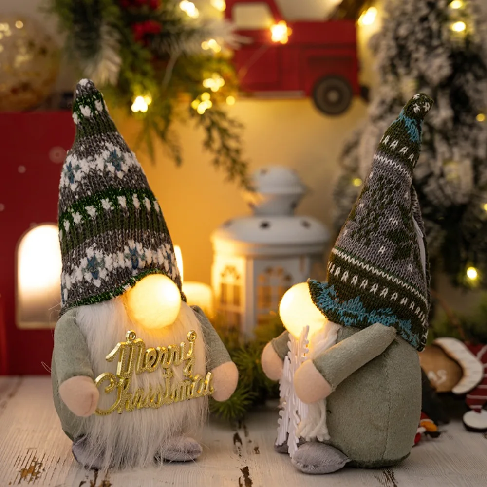 

Christmas Nose Elf Gnome Light Rudolf illuminated Santa Elf Doll With Led Light Plush Hat Christmas Dwarf Ornament