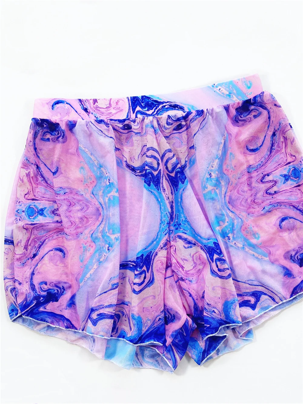 Tie Dye Print Bikini Swimsuit Mesh Shorts Bikinis Sets Triangle String Extreme Backless Swimwear Women Bathing Suit Beach Outfit