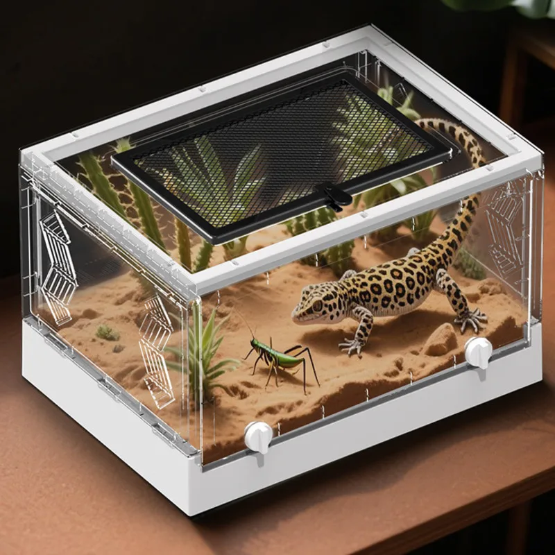 Portable Leakproof Sliding Front Opening Clear Stackable Foldable Reptile Terrarium Tank For Gecko Lizard Home Travel Pet Gift