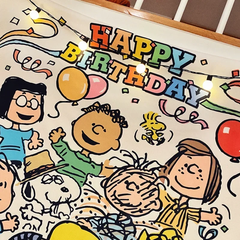 Snoopy Charlie Brown Anime buon compleanno sfondo arazzo panno Kawaii Party Decor decorazione della stanza Souvenir di un anno