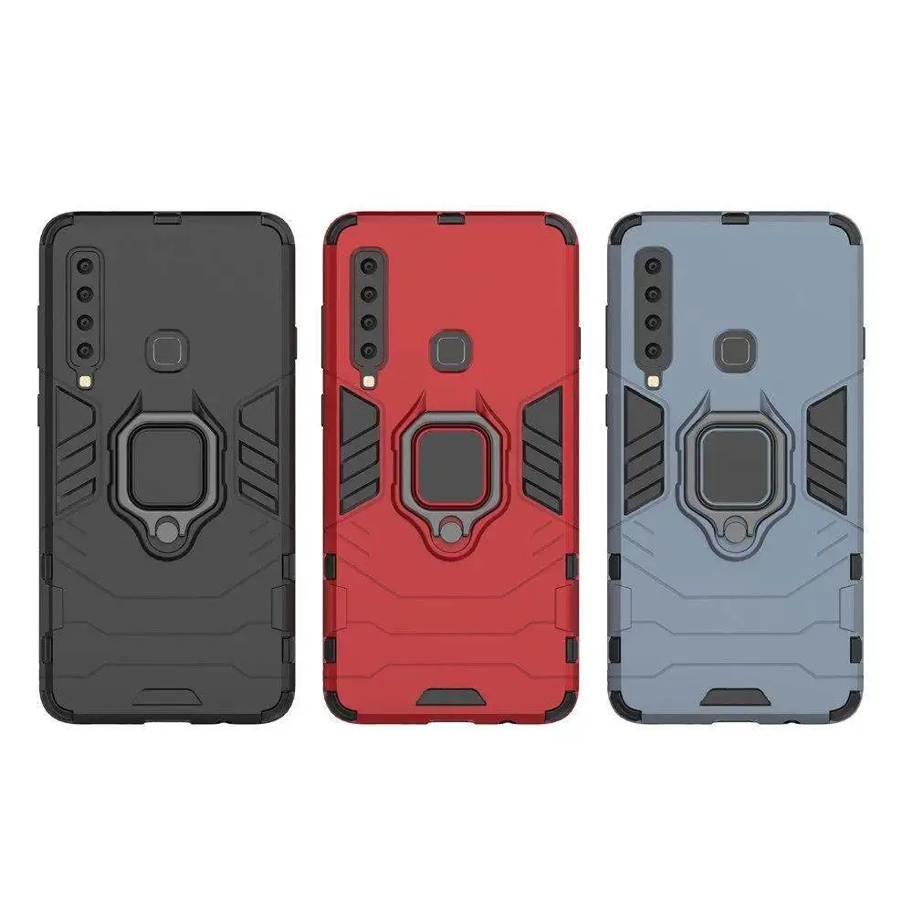 For Samung Galaxy A9 2018 Phone Case, Silicone TPU and Hard PC Cover Luxury Armor Shockproof Metal Ring Holder Casing