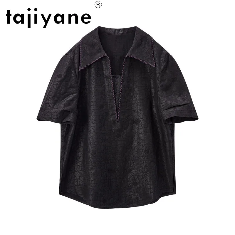 TAJIYANE 100% Mulberry Silk Woman Blouses Pullover Tops Black Shirts for Woman Clothing Summer Office Lady Shirt Loose Camisa
