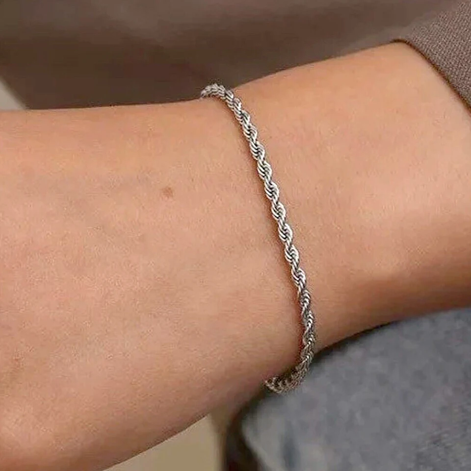 EMANCO 2/3/4/5MM Gedrehtes Seilkettenarmband für Damen und Herren Hip Hop Punk Silberfarben Edelstahl Modeschmuck – Detail 3