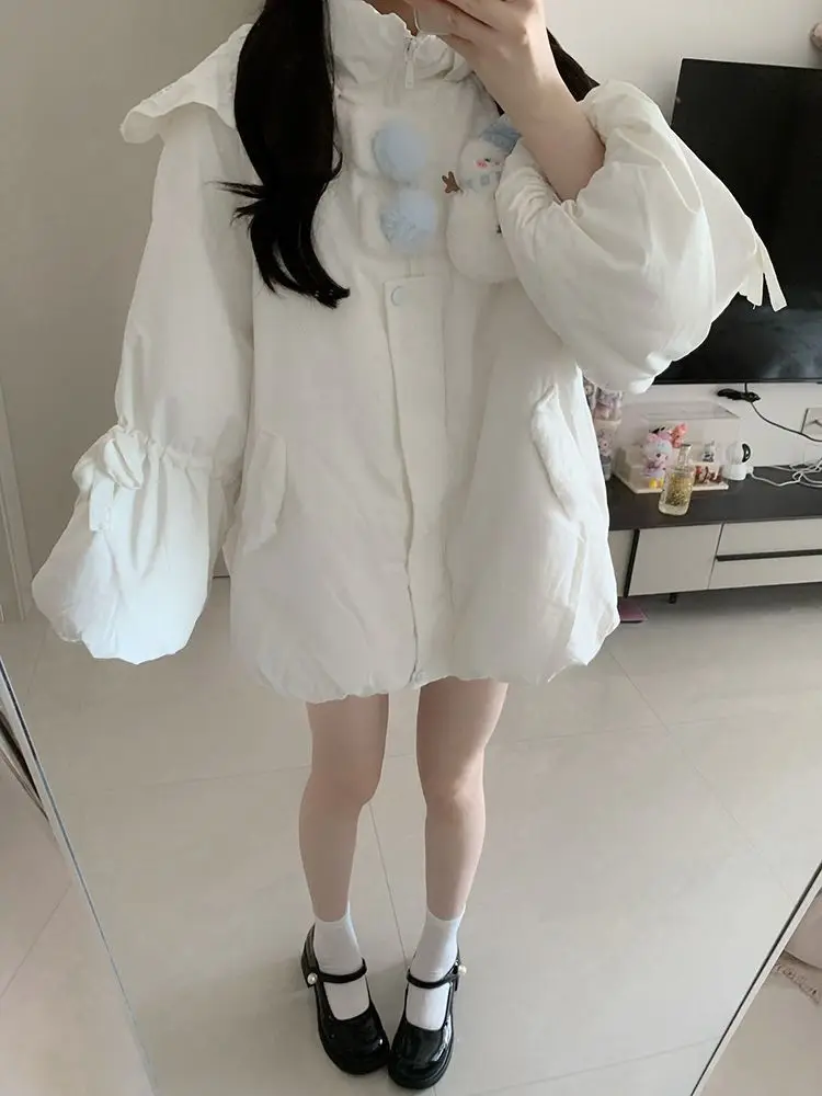 

Милая теплая женская зимняя куртка-пуховик с капюшоном из мягкого плюша для студенток, новая модель, защита от холода