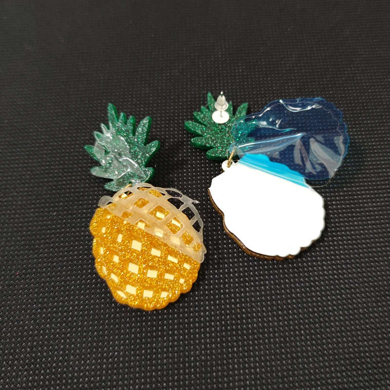 KUGUYS Fruit Pineapple Handicraft Jewelry Earrings for Women Glitter Acrylic Trendy Jewelry Fashion Holiday Accessories