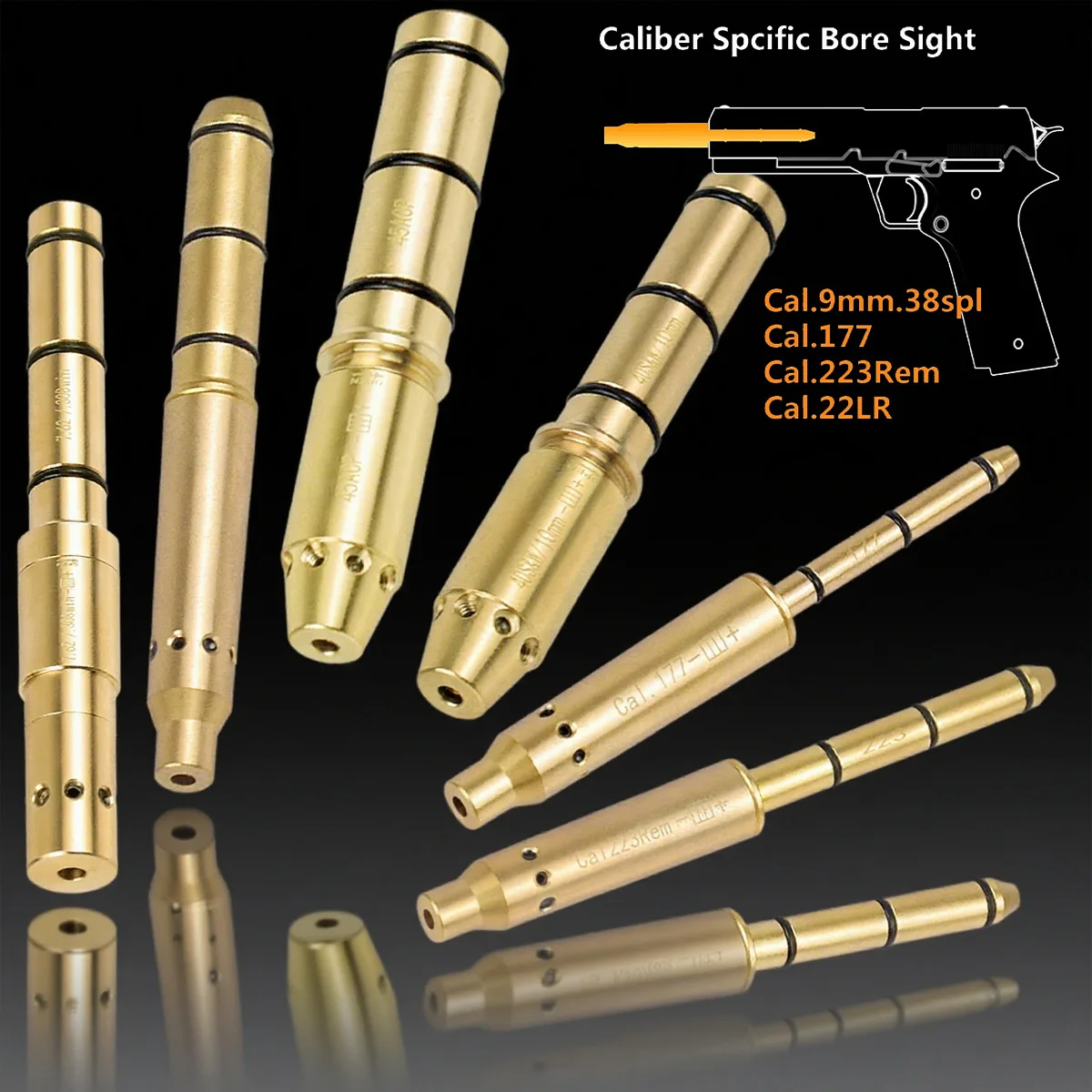 

.177 .22LR 9mm Tactical Red Laser Bullet Bore Sight Boresighter .45ACP .40S&W Caliber Rifle Ruger for GLOCK 43 17 Taurus G2C