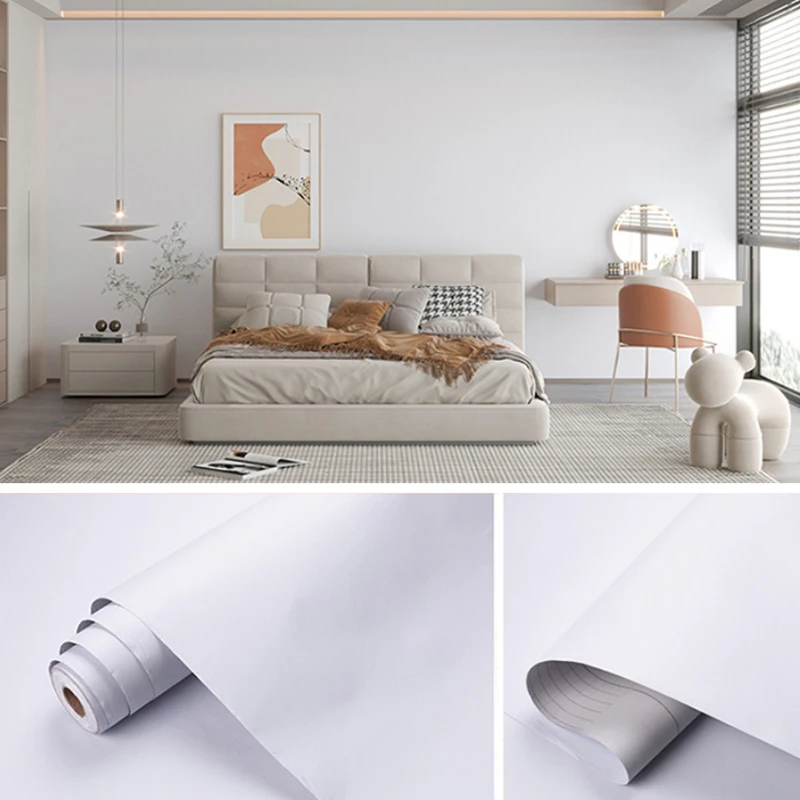40cm Wide Pure White Self Adhesive Wallpaper, Waterproof Removable Matte Contact Paper for Cabinet Bedroom Living Room Wall Reno