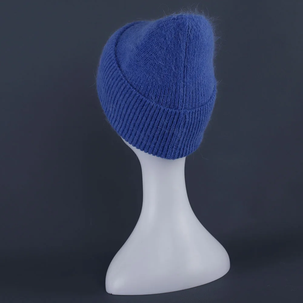 Kaninchenfell Mützen Weiche warme flauschige Wintermütze für Frauen Angora Strickmütze Skullies Beanies Weibliche Motorhaube warme Frau Strickmütze – Detail 7