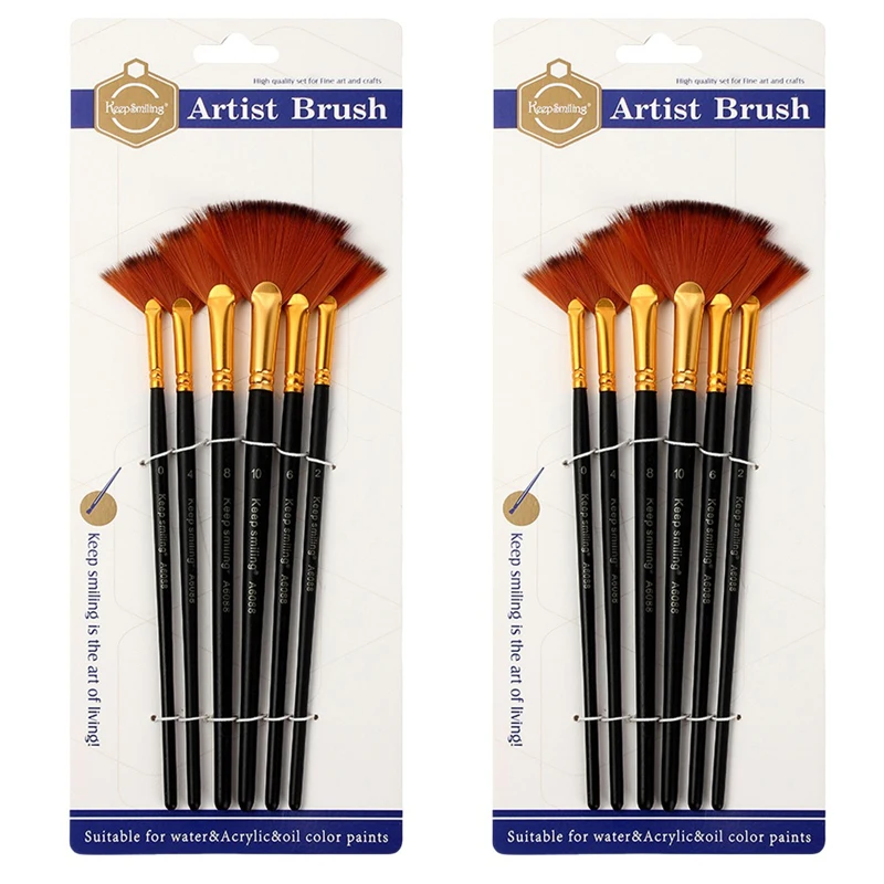 6/12Pcs Fan-shaped Paint Brushes, Nylon Hair Brushes for Gouache Acrylic and Watercolor, Ideal for School Drawing & Art Creation