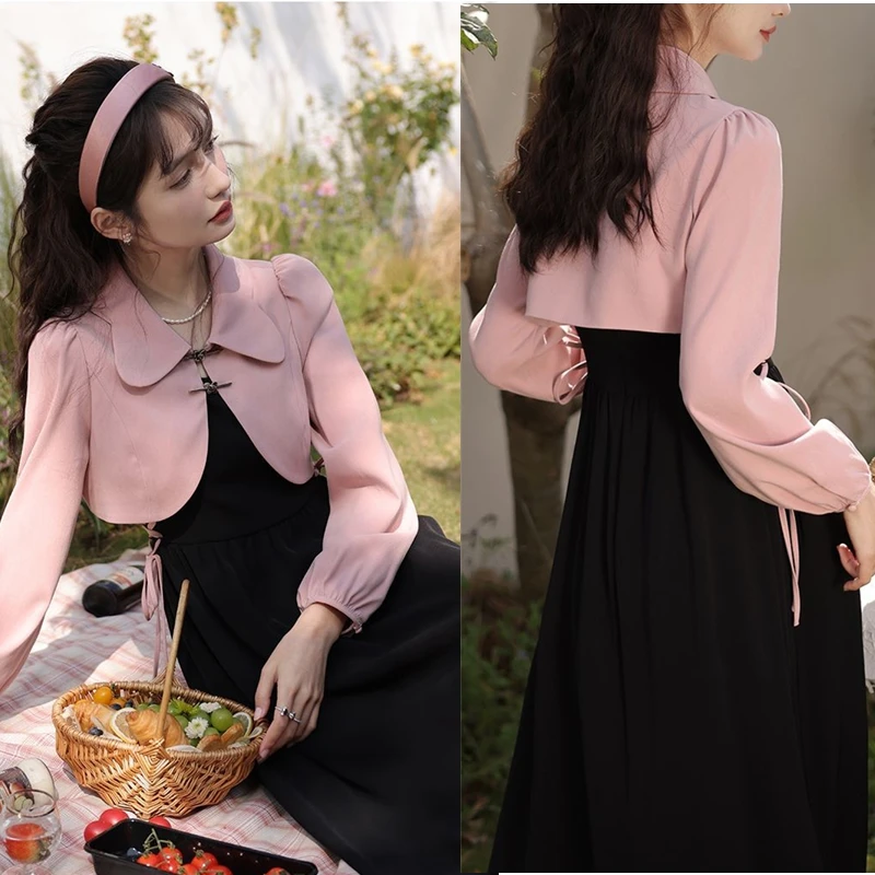 2023 Women Matching Sets French Graceful Pink Slim Coats Bandage Vest Dress Suits Spring Autumn Lady Evening Party Gown Outfits