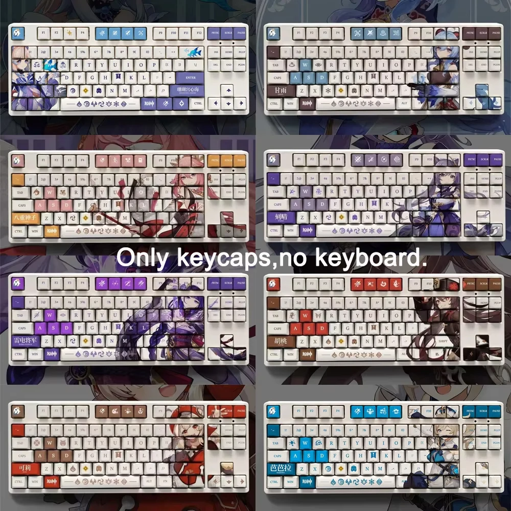 108 Keys Genshin Impact Theme Keycaps OEM PBT Anime Keycaps Mechanical Keyboard Caps For MX Multi-role Game Keyboard Decor Gifts