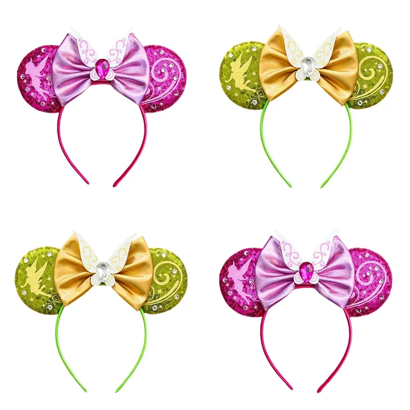 

Tinker Bell Ears Hair Band Women Butterfly Head Bands Baby Hairband Girls Sequins Bow Hair Accessories Kid Disney Crown Headwear