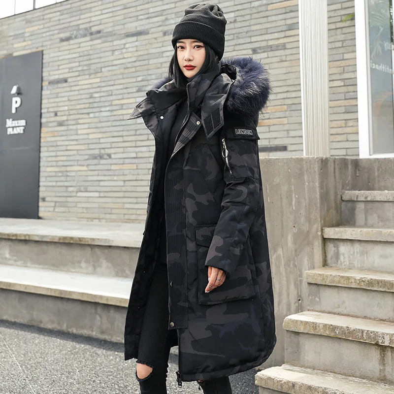 

Winter New Women'S and mens Hooded Down Jacket Oversized Long Loose Clothing Coat Korean Fashion big fur Warm white duck down