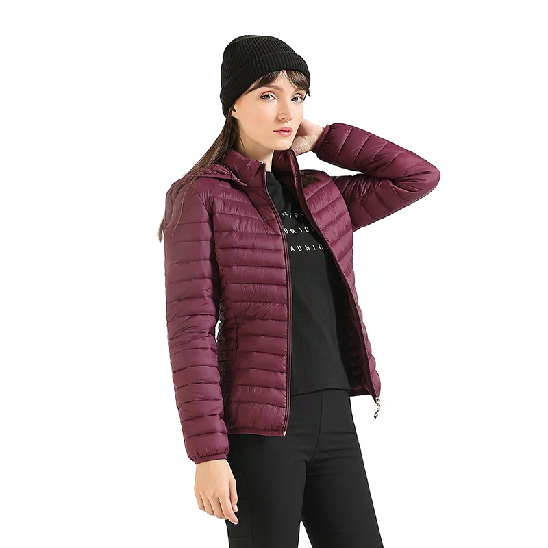 SANTELON Women Fashion Ultralight Padded Puffer Jacket Coat Lady Soild Lightweight Warm Outwear With Detachable Hood Storage Bag