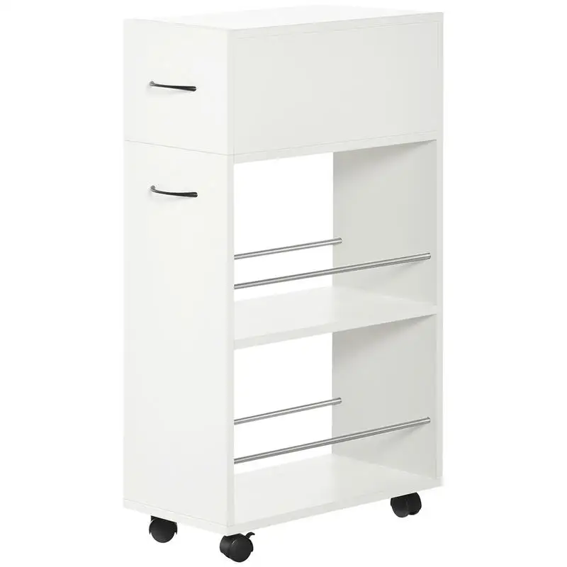 

3- tier Slim Storage Cart, Rolling Narrow Kitchen Cart on Wheels for Small Place, Slide Out Side Utility Cart for Bathroom, Laundry