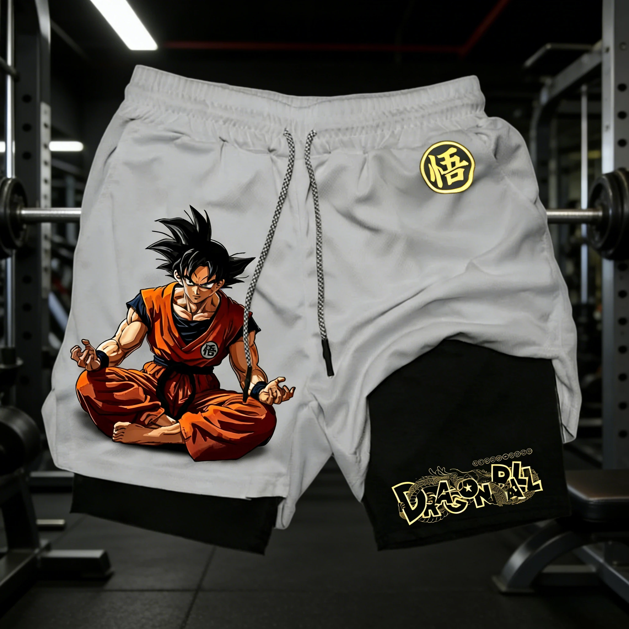 

2026 Summer Dragon Ball Goku Double Layer Men's Gym Shorts - Quick Dry Oversized Fitness Workout Shorts with Anime Print Y2k
