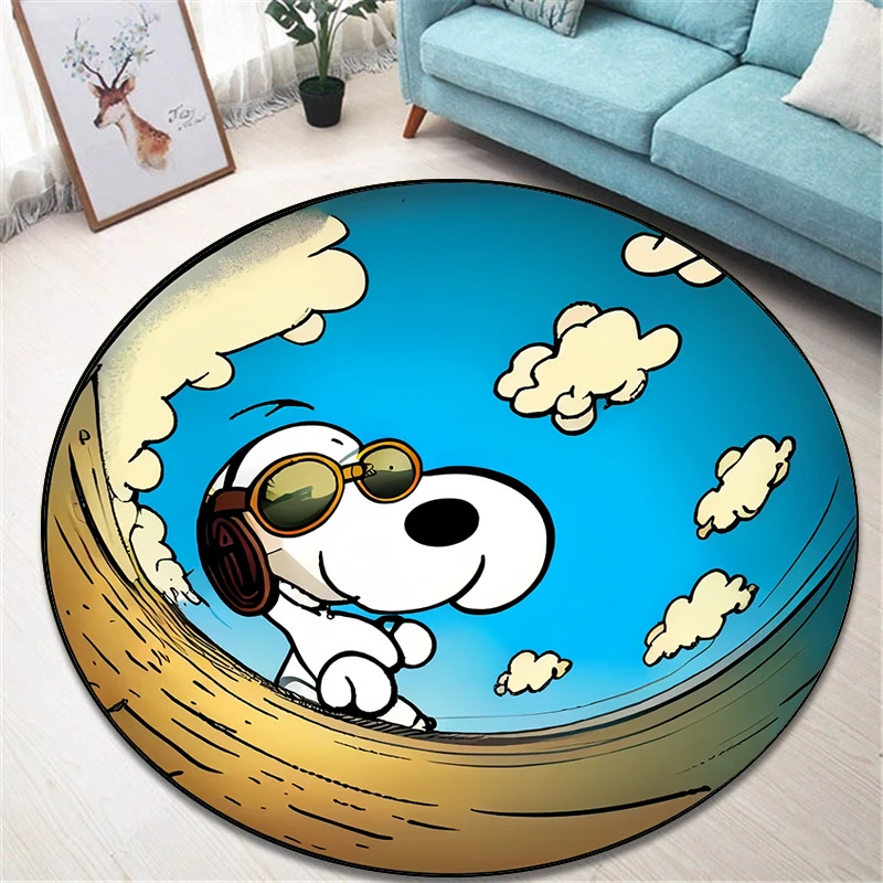 Snoopy the hottest animecartoon Round Carpet for Living Room Rugs Camping Picnic Mats Flannel Anti-Slip Rug Yoga Mat Gifts,