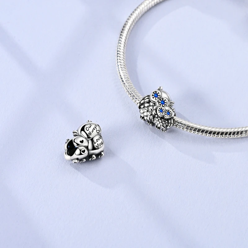 New Original 925 Sterling Silver Charms Beads Pendant Owl Bow Round Simple Zircon Beads for Women Fine Jewelry Making image 4
