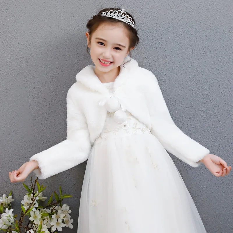 Kids Girls Princess Thicken Plush Jacket Crop Wraps Shawl Flower Girls Long Sleeves Bolero Warm Cape Wedding Birthday Party Coat