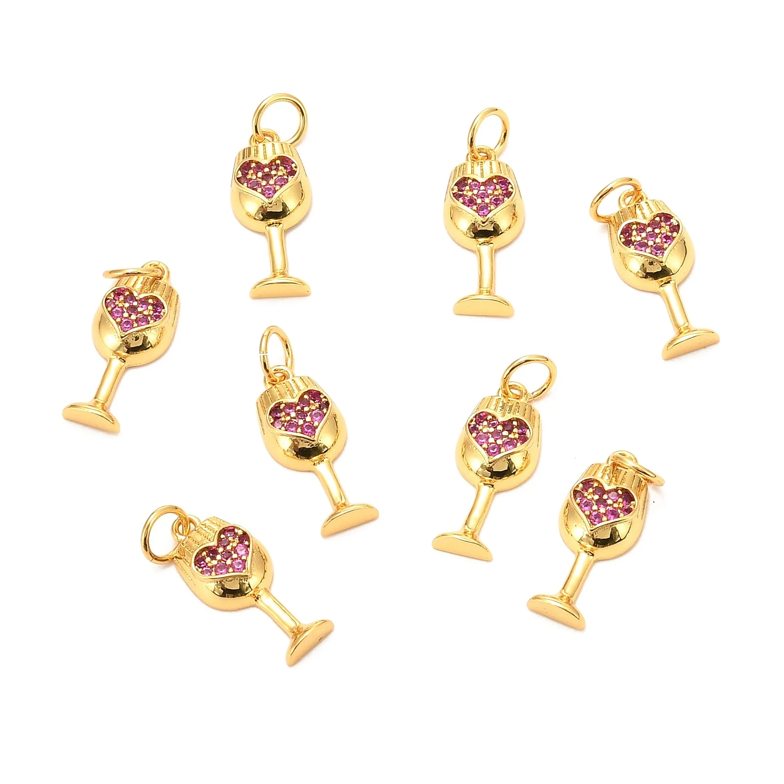 

10pcs Brass Micro Pave Fuchsia Cubic Zirconia Pendants Martini Charms Wine Glass Charms for Making DIY Jewelry Necklace Bracelet