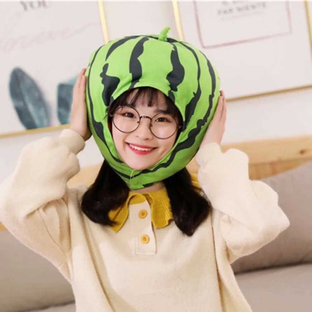 

Cute Fashionable Watermelon Headgear Funny Novelty Plush Watermelon Hat Soft Fiber Cotton Watermelon Headdress Festive