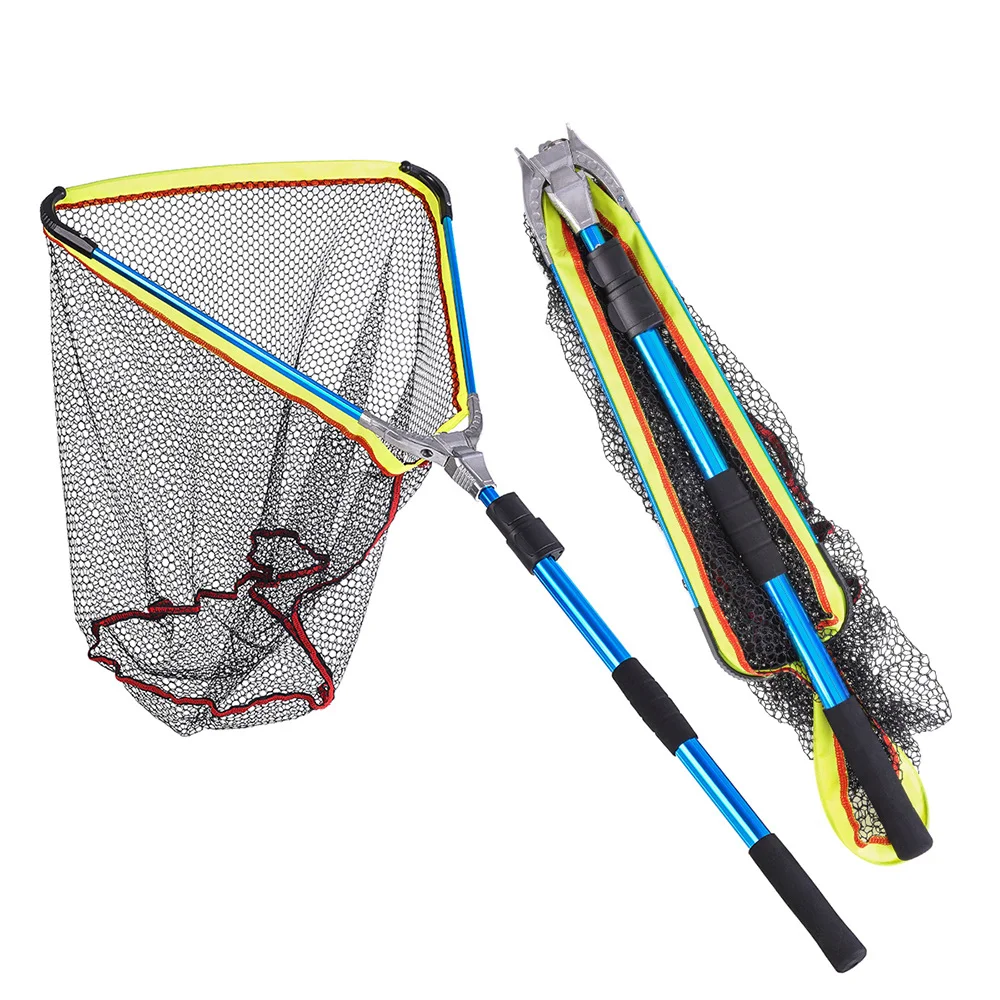 

2m Fishing Hand Net Gear Aluminum Alloy Retractable Triangle Fast Folding Hand-Copied Net Reinforced Fishing 5mm Hexagonal Net