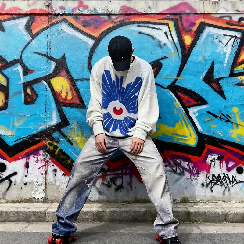 

Мужской и женский зимний вязаный свитер с круглым вырезом, готический панк Y2K, толстовка с капюшоном и длинными рукавами, с принтом глаз, High Street