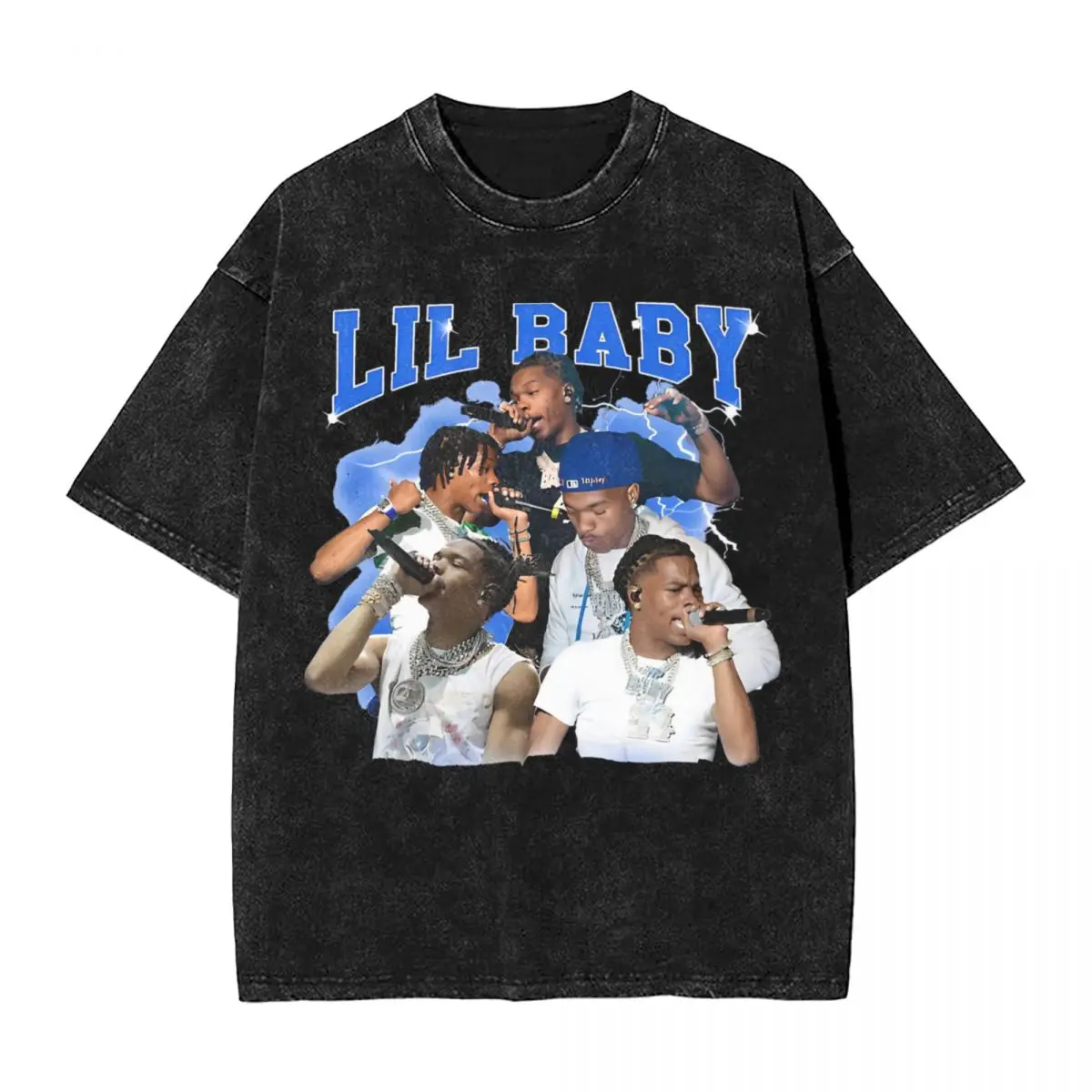 Washed T Shirt Lil Baby Drip Too Hard Hip Hop Novelty T-Shirts Oversize Streetwear 100% Cotton Summer Tops Tees for Men Women