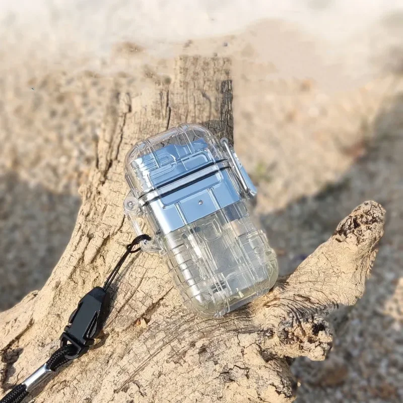 New Transparent Waterproof Gas Lighter Electronic Ignition Blue Flame Outdoor Windproof Camping Portable Lighter Turbine