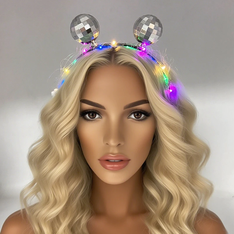 بارد LED ديسكو الكرة عقال حفلة تنكرية عيد ميلاد الحفل Led إكسسوارات الشعر Led Cyberpunk عقال للفتيات هيرباند اللعب