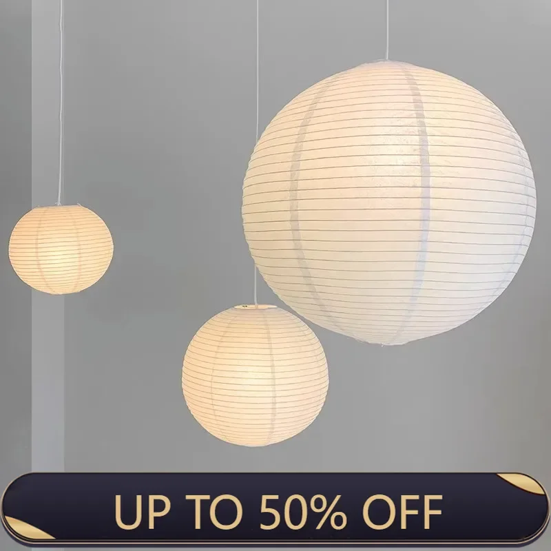Japanese Style Wabi Sabi Rice Paper Pendant Light LED Round Chandelier Living Room Dining Room Bedroom Study Cafe Tea Room Decor
