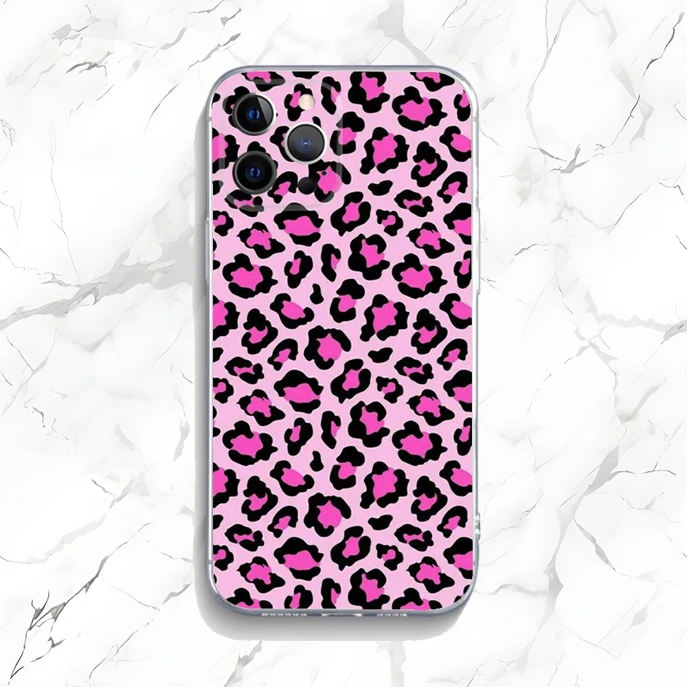 Pink Leopard Pattern Phone Case For iPhone 15,14,13,12,11 Plus,Pro,Max,XR,XS,X,7,8 Plus,SE,Mini Transparent Silicone Soft