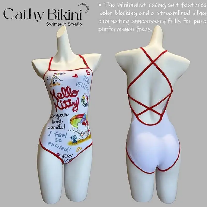 Sanrio Triangle une pièce Bikini Hello Kitty nouveau Style filles maillot de bain avec coussin de poitrine mode athlétisme plage Triangle maillot de bain
