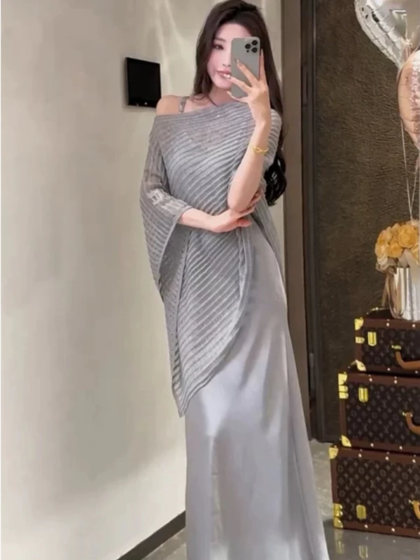 Dames zomer Vaion los gebreide opengewerkte oulder priem Cowl Ne Long Sve dunne polyester Batwing Sle Top