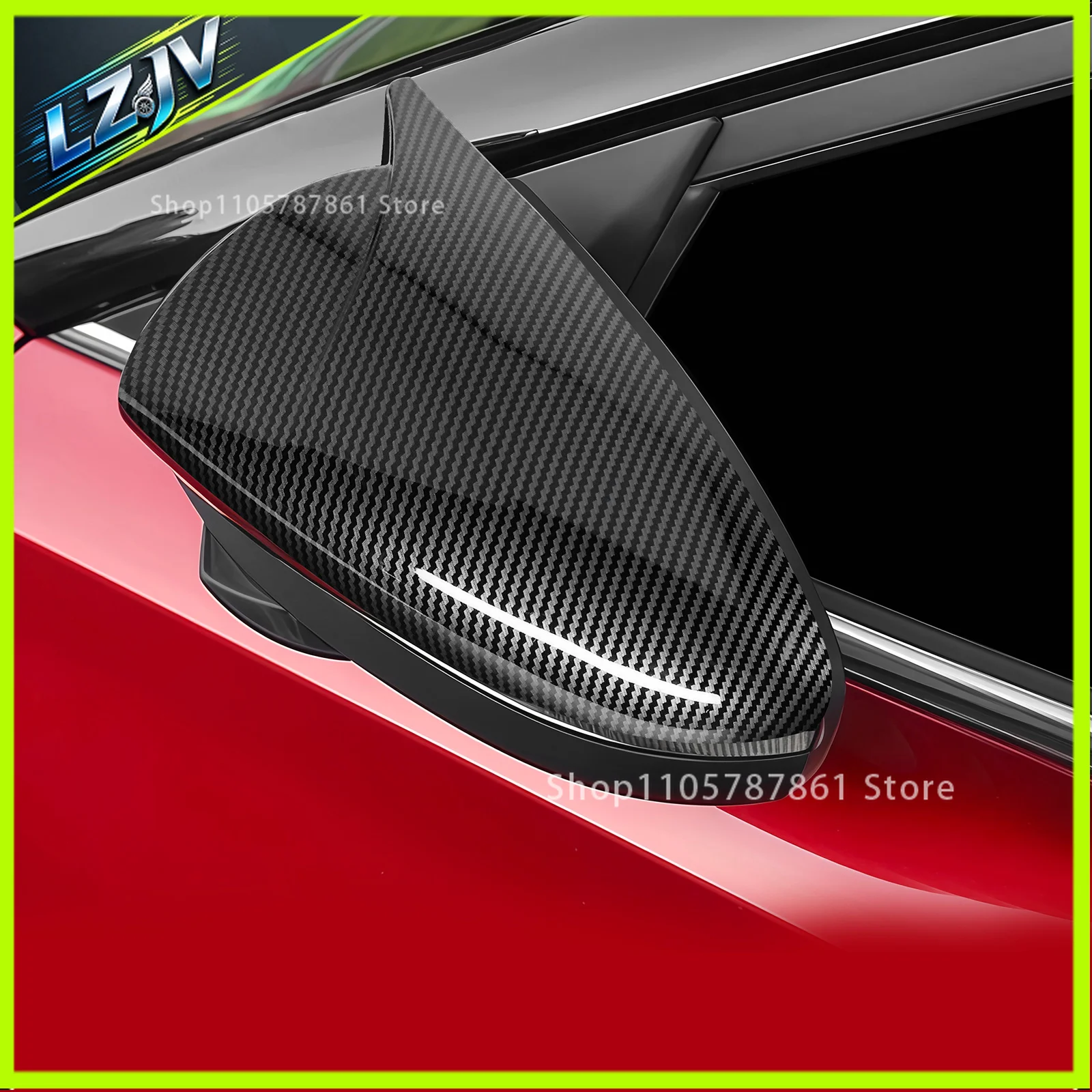 LZJV Auto Horn Style Rearview Mirror Cover Wing Cap Exterior Rear View Case For Hyundai I20 N i20N Line 2020-2024