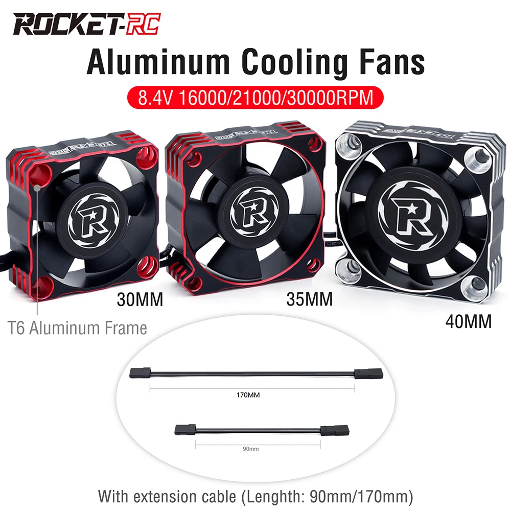 Rocket-RC Metal Cooling Fan 30/35/40mm 8.4V 16000/21000/30000RPM A3 Version T6 Aluminum Frame for RC ESC Motor Heat Dissipation