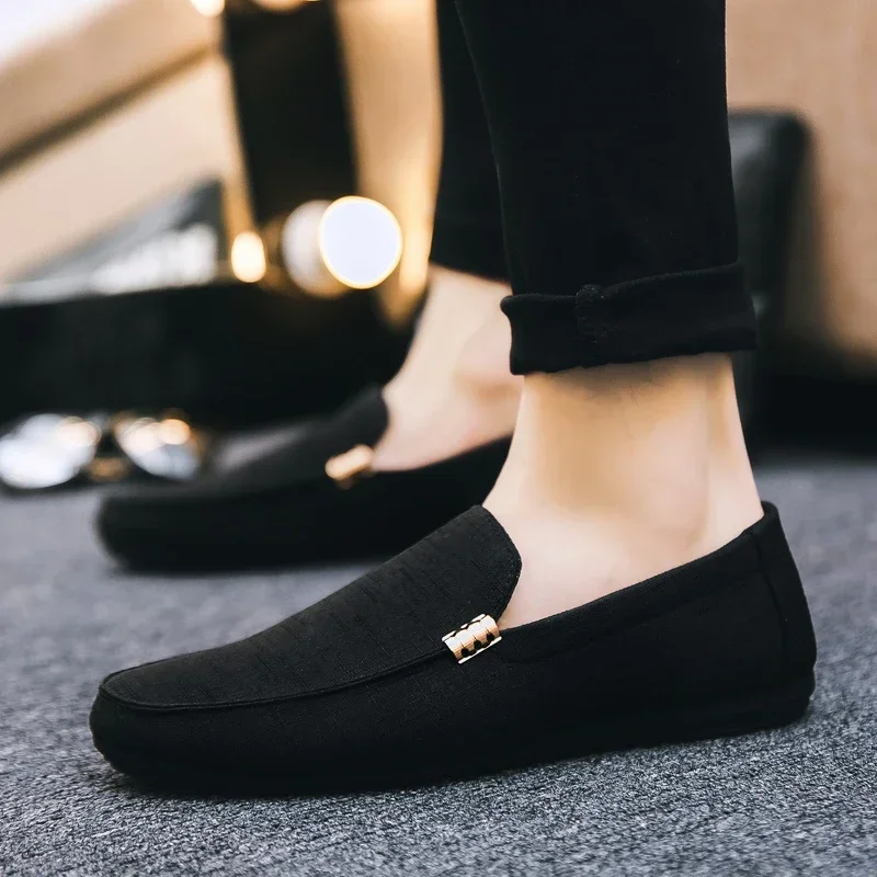 New Men Shoes Hemp Breathable Men Casual Shoes Driving Men Soft Comfortable Loafers Brand Fashion Half Slippers Flats 2024